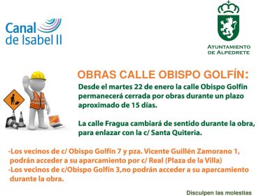 El martes 22 de enero comienzan las obras en la calle Obispo Golfín Imagen de la noticia El martes 22 de enero comienzan las obras en la calle Obispo Golfín
