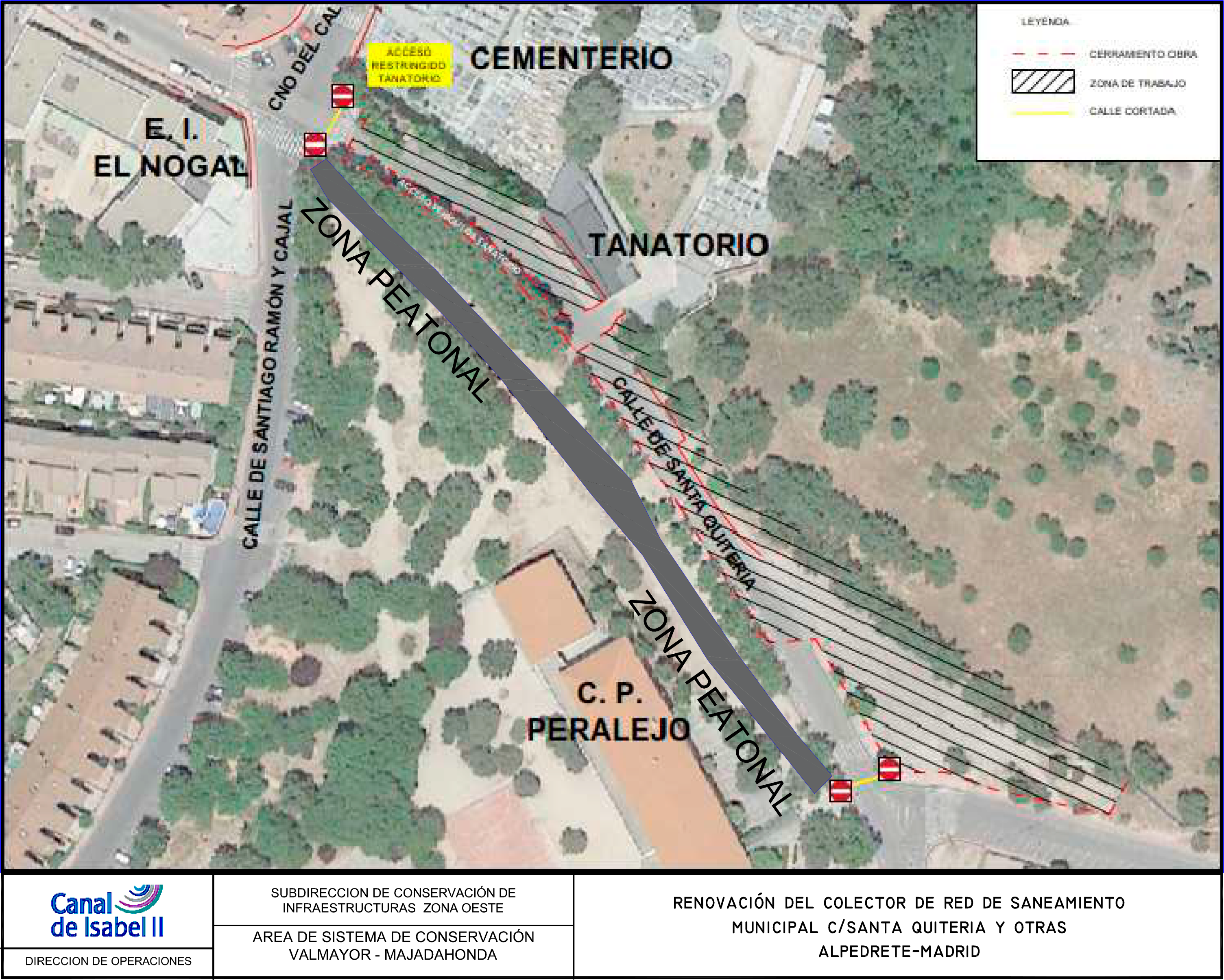 Plano de la calle santa quiteria con las indicaciones de los cortes al trafico.