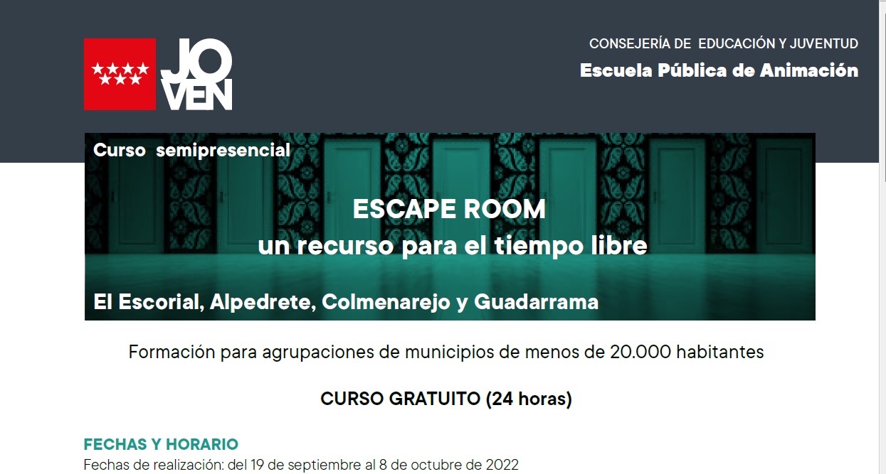 Imagen de la noticia Curso gratuíto “Escape room: un recurso para el tiempo libre”