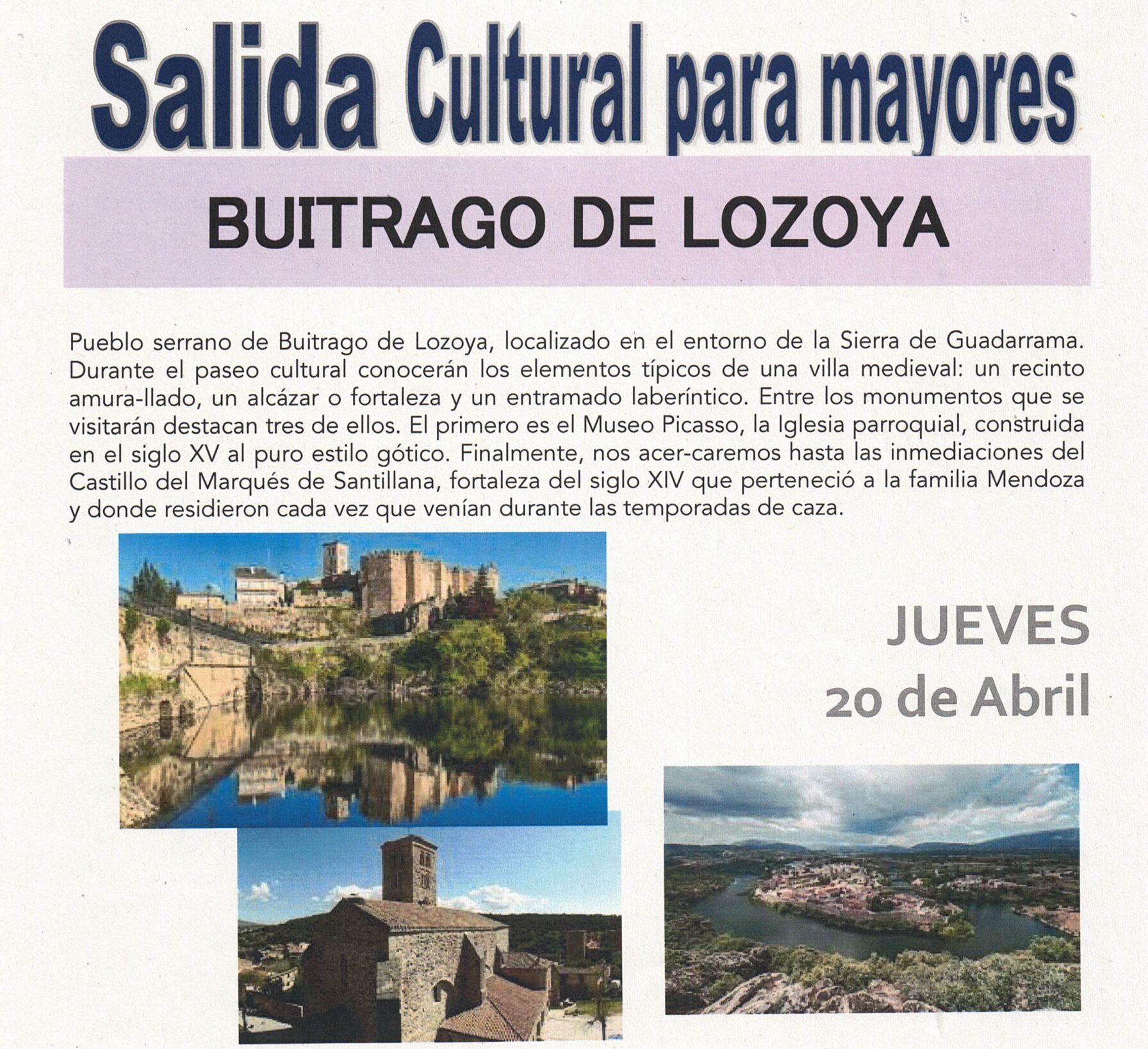 Imagen de la noticia Apúntate a la salida cultural a Buitrago de Lozoya