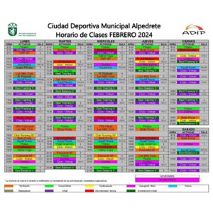 Horario Actividades dirigidas Febrero 2024 - ayuntamiento de Alpedrete