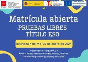 Matricúlate para las pruebas libres para obtener el Título de la ESO. Alpedrete ayuntamiento