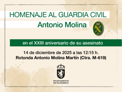 Imagen de la noticia El Ayuntamiento de Alpedrete homenajeará al guardia civil Antonio Molina el 14 de diciembre