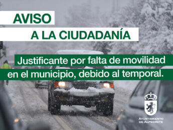 Justificante por falta de movilidad en el municipio, debido al temporal Imagen de la noticia Justificante por falta de movilidad en el municipio, debido al temporal