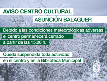 El Centro Cultural Asunción Balaguer y la biblioteca municipal permanecerán cerrados el día de hoy, 28 de enero, a partir de las 15:00 h Imagen de la noticia El Centro Cultural Asunción Balaguer y la biblioteca municipal permanecerán cerrados el día de hoy, 28 de enero, a partir de las 15:00 h