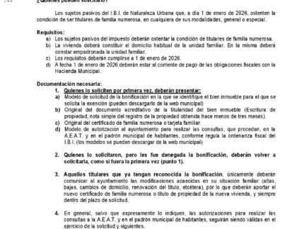 Imagen de la noticia Bonificación del IBI para familias numerosas