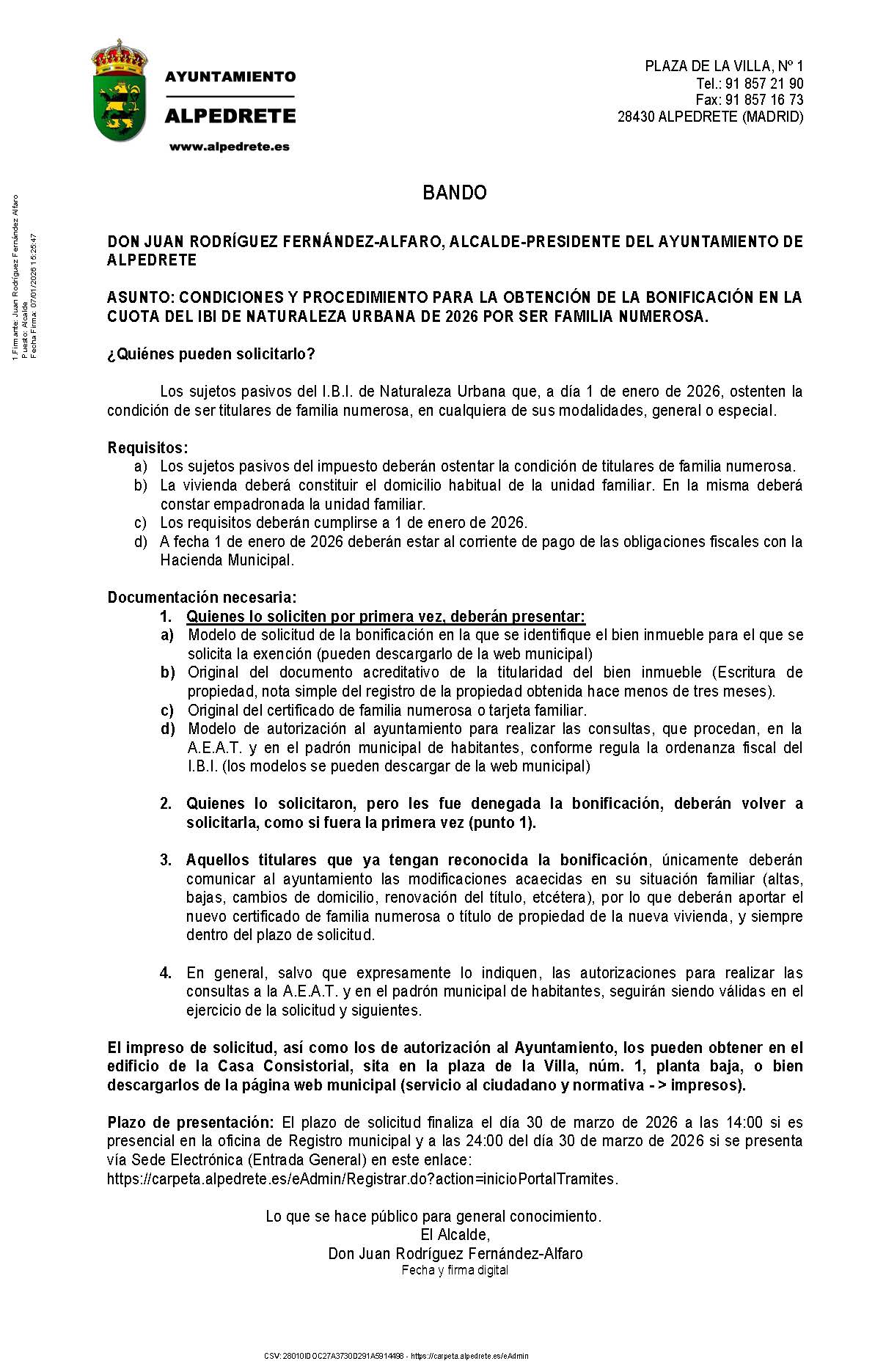 Imagen de la noticia Bonificación del IBI para familias numerosas