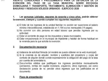 Imagen de la noticia Exención de la tasa de basuras para mayores de 65 años