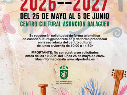 Imagen de la noticia Proceso de matriculación ordinario de la EMMD y Talleres Culturales para el curso 2026-2027.
