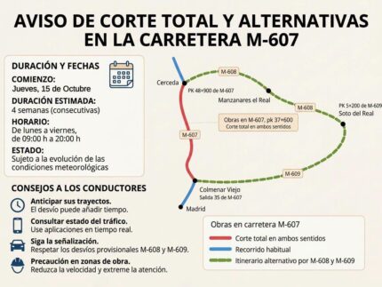 Imagen de la noticia Corte total de la circulación en la M-607 entre Colmenar Viejo y Cerceda