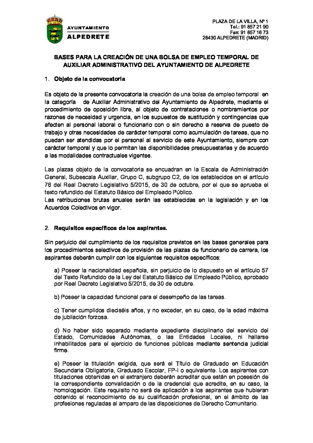Prestigioso Grapa académico BASES BOLSA AUXILIAR ADMINISTRATIVO 2021 - Web Ayuntamiento de Alpedrete Prestigioso Grapa académico BASES BOLSA AUXILIAR ADMINISTRATIVO 2021 - Web Ayuntamiento de Alpedrete